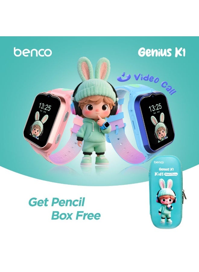 بينكو ساعة Genius K1 للأطفال مزودة بهاتف 4G ونظام تحديد المواقع العالمي (GPS) ومكالمات فيديو - علبة أقلام مجانية - لون وردي - إصدار الشرق الأوسط - Image 4